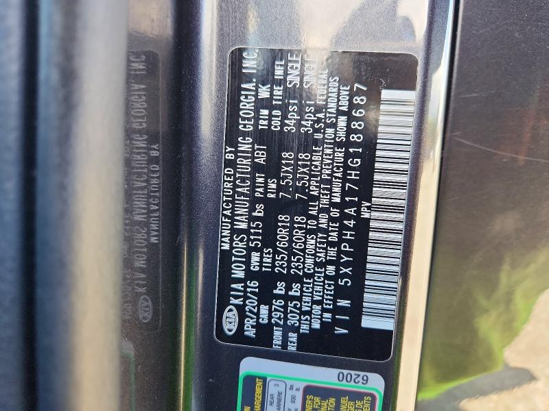 Photo 14 from auction – 2017 KIA SORENTO with VIN 5XYPH4A17HG188687