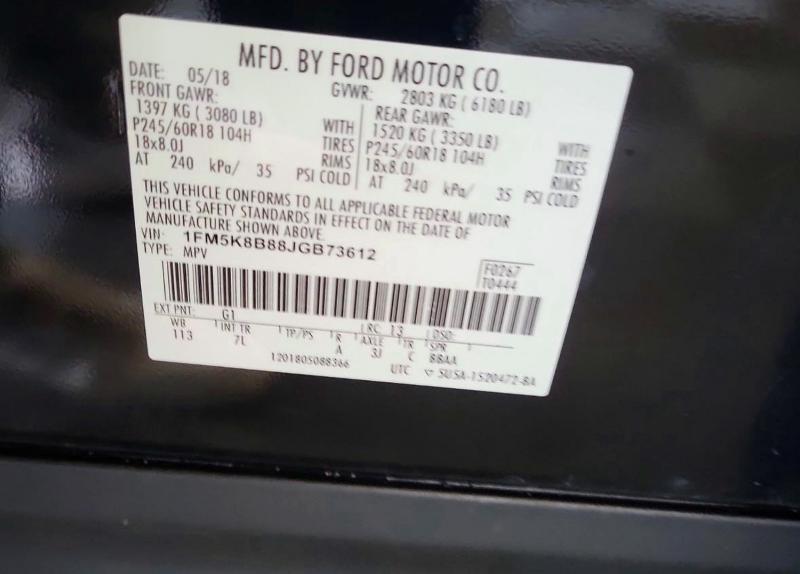 Photo 10 from auction – 2018 FORD EXPLORER with VIN 1FM5K8B88JGB73612