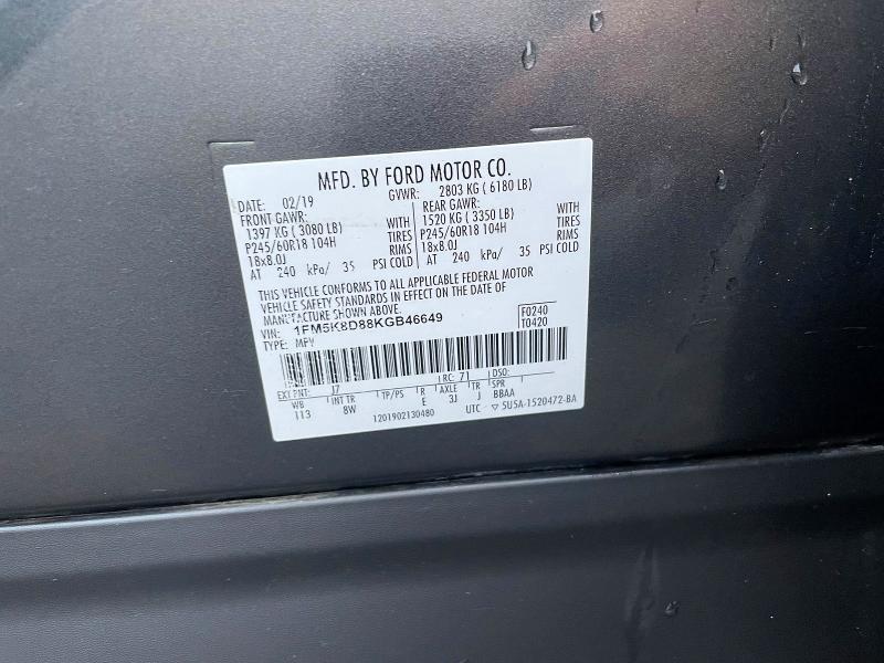 Photo 10 from auction – 2019 FORD EXPLORER X with VIN 1FM5K8D88KGB46649