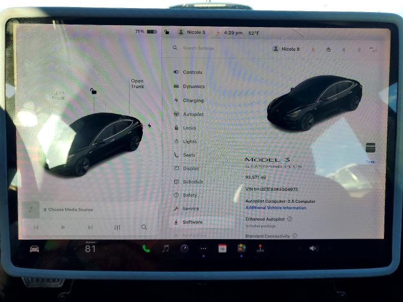Photo 9 from auction – 2019 TESLA MODEL 3 with VIN 5YJ3E1EA0KF304973