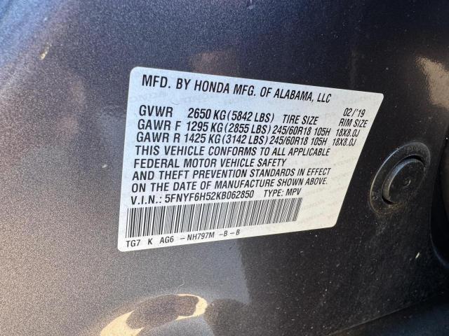 Photo 10 from auction – 2019 HONDA PILOT EXL with VIN 5FNYF6H52KB062850