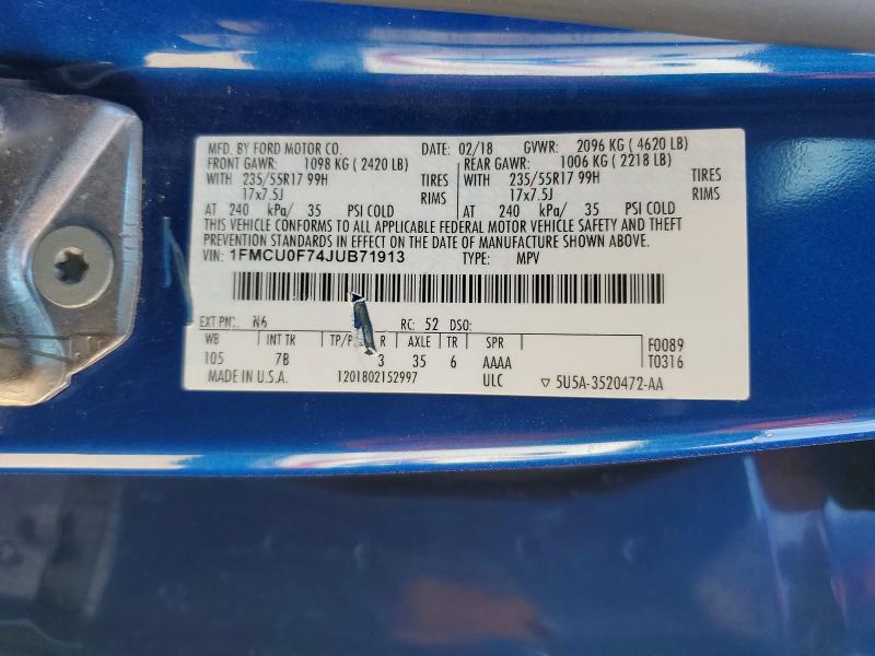 Photo 14 from auction – 2018 FORD ESCAPE with VIN 1FMCU0F74JUB71913