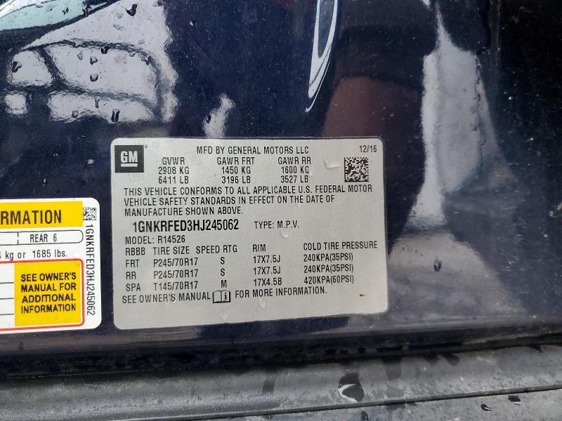 Photo 14 from auction – 2017 CHEVROLET TRAVERSE L with VIN 1GNKRFED3HJ245062