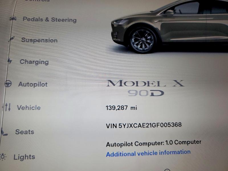 Photo 9 from auction – 2016 TESLA MODEL X with VIN 5YJXCAE21GF005368