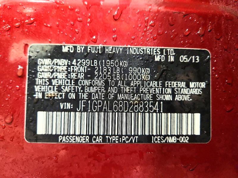 Photo 14 from auction – 2013 SUBARU IMPREZA SP with VIN JF1GPAL68D2883541