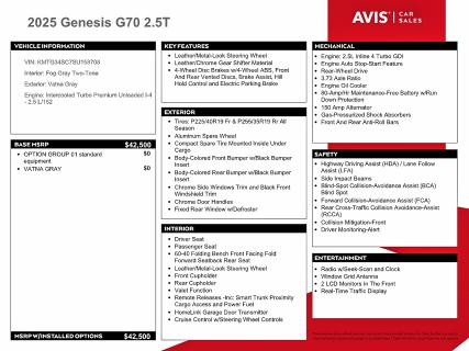 Photo 12 from auction – 2025 GENESIS G70 BASE with VIN KMTG34SC7SU158708