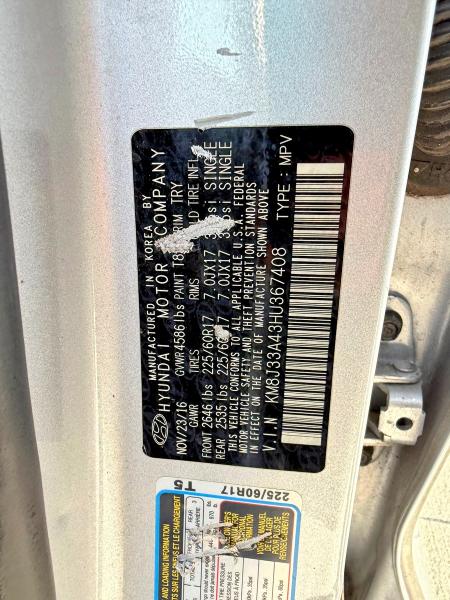 Photo 10 from auction – 2017 HYUNDAI TUCSON LIM with VIN KM8J33A43HU367408