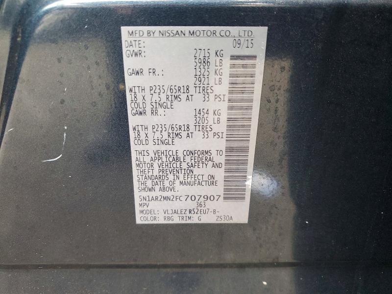 Photo 14 from auction – 2015 NISSAN PATHFINDER with VIN 5N1AR2MN2FC707907