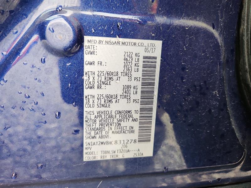 Photo 14 from auction – 2017 NISSAN ROGUE SV with VIN 5N1AT2MV8HC831278