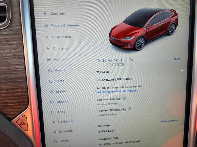 Photo 9 from auction – 2016 TESLA MODEL X with VIN 5YJXCAE22GF004021