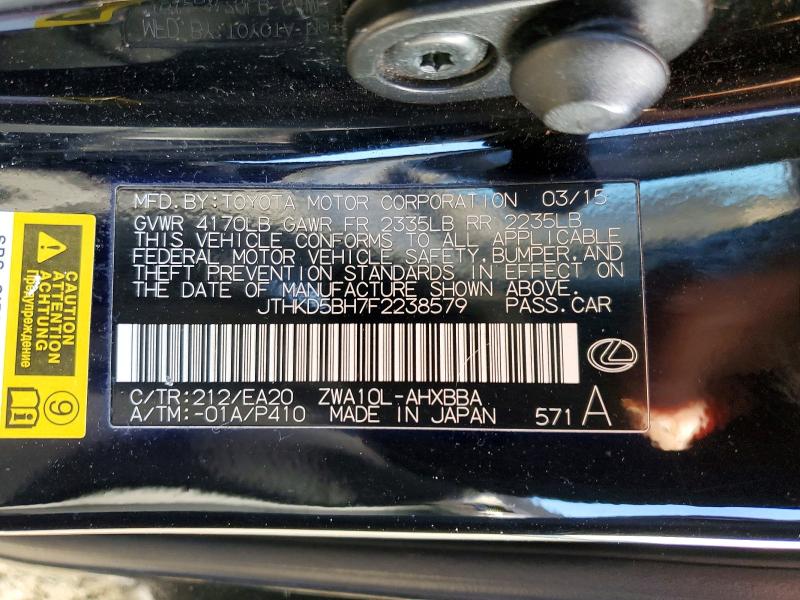 Photo 14 from auction – 2015 LEXUS CT with VIN JTHKD5BH7F2238579