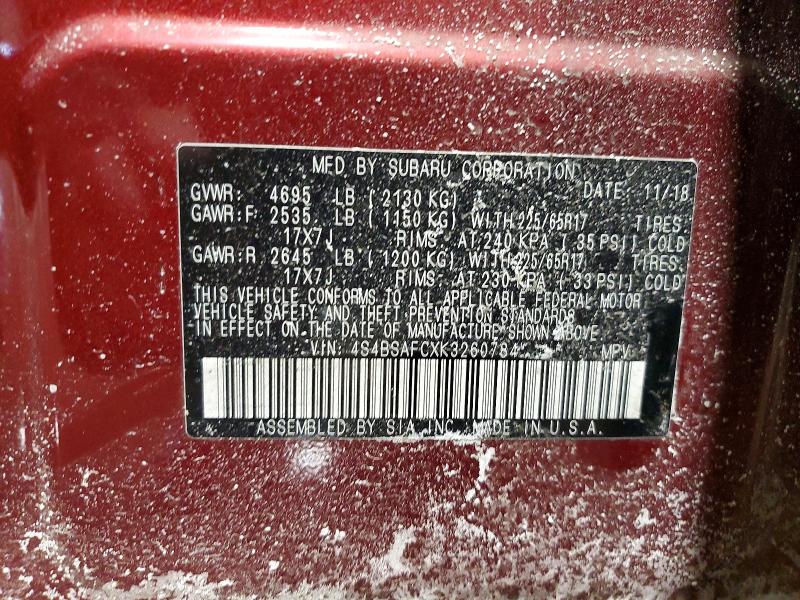 Photo 14 from auction – 2019 SUBARU OUTBACK 2. with VIN 4S4BSAFCXK3260784