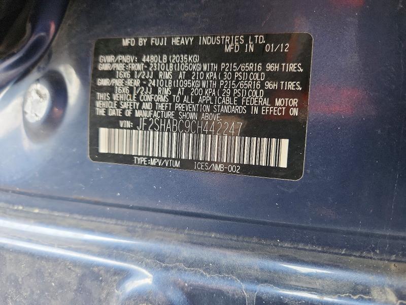 Photo 14 from auction – 2012 SUBARU FORESTER with VIN JF2SHABC9CH442247
