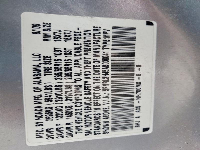 Photo 14 from auction – 2010 HONDA ODYSSEY EX with VIN 5FNRL3H45AB008041