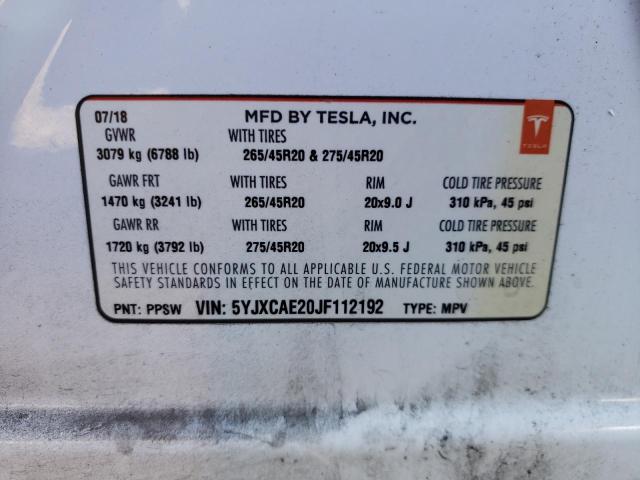 Photo 13 from auction – 2018 TESLA MODEL X with VIN 5YJXCAE20JF112192