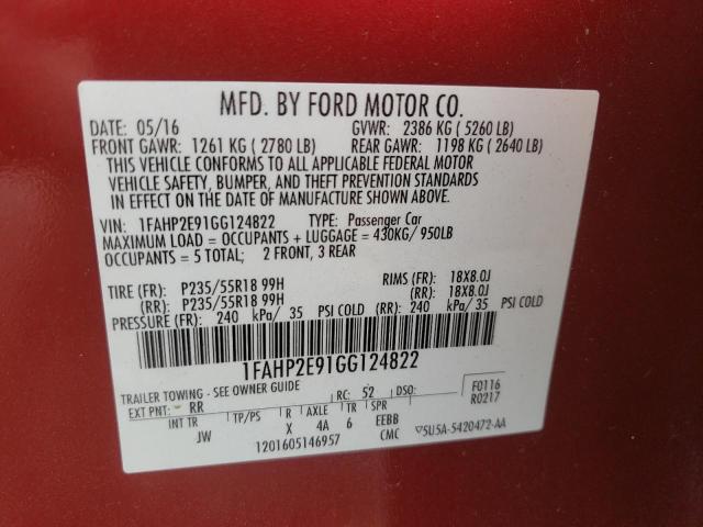 Photo 13 from auction – 2016 FORD TAURUS SEL with VIN 1FAHP2E91GG124822