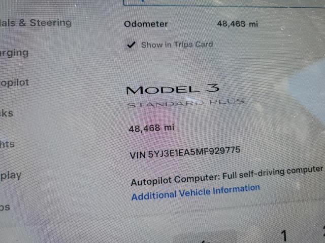 Photo 9 from auction – 2021 TESLA MODEL 3 with VIN 5YJ3E1EA5MF929775