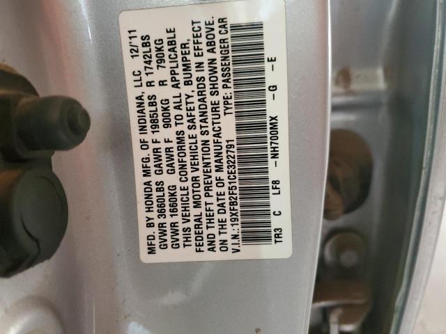 Photo 12 from auction – 2012 HONDA CIVIC LX with VIN 19XFB2F51CE322791