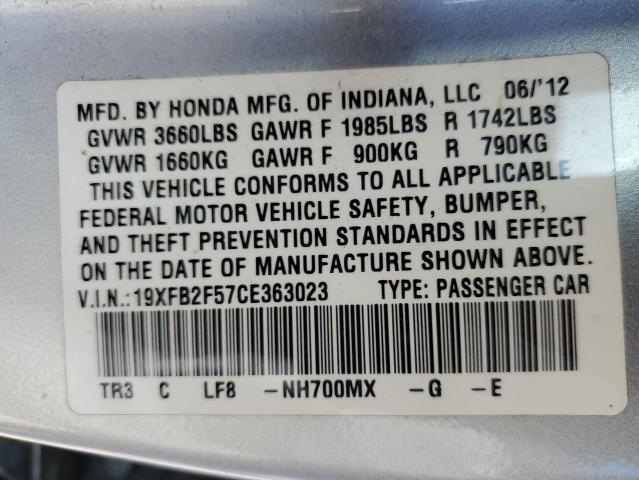 Photo 13 from auction – 2012 HONDA CIVIC LX with VIN 19XFB2F57CE363023