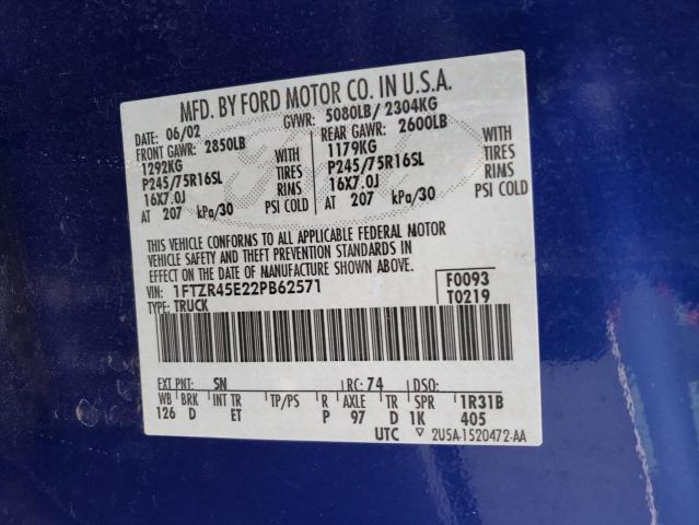 Photo 12 from auction – 2002 FORD RANGER SUP with VIN 1FTZR45E22PB62571