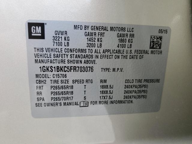 Photo 14 from auction – 2015 GMC YUKON SLT with VIN 1GKS1BKC5FR703076