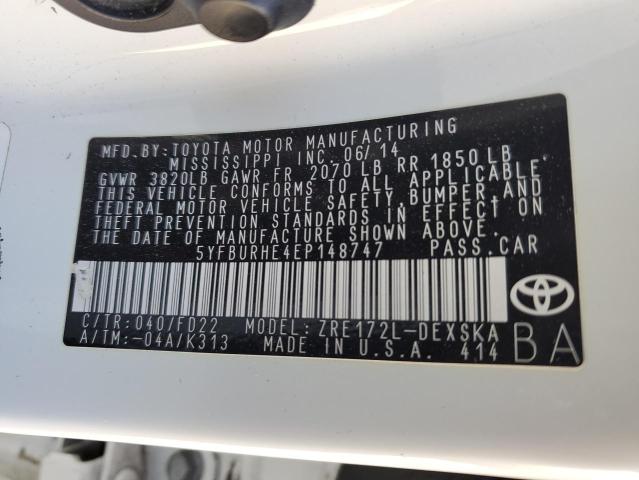 Photo 12 from auction – 2014 TOYOTA COROLLA L with VIN 5YFBURHE4EP148747