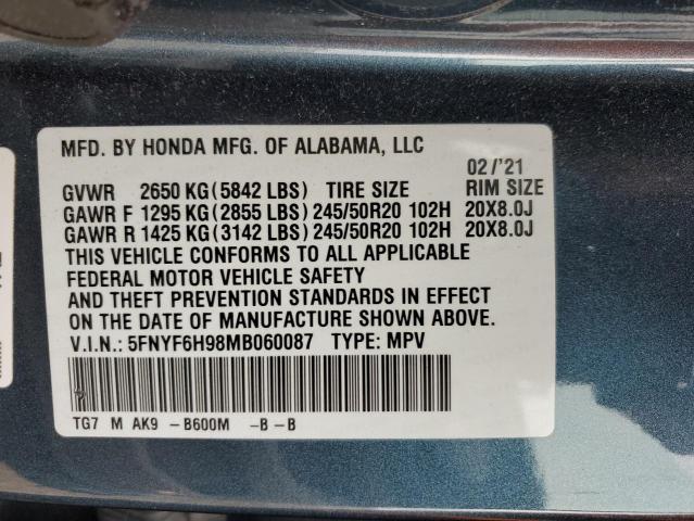 Photo 13 from auction – 2021 HONDA PILOT TOUR with VIN 5FNYF6H98MB060087