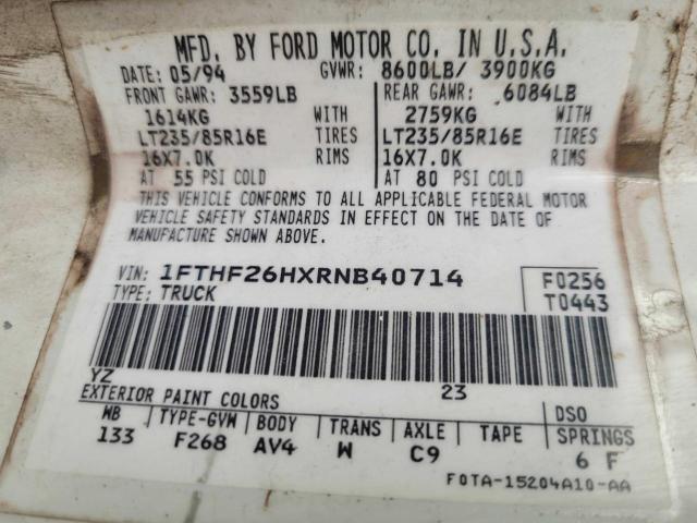 Photo 10 from auction – 1994 FORD F250 with VIN 1FTHF26HXRNB40714