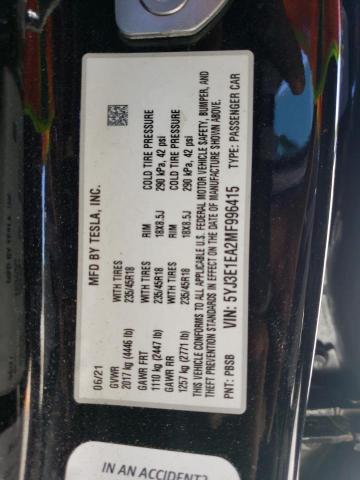 Photo 12 from auction – 2021 TESLA MODEL 3 with VIN 5YJ3E1EA2MF996415