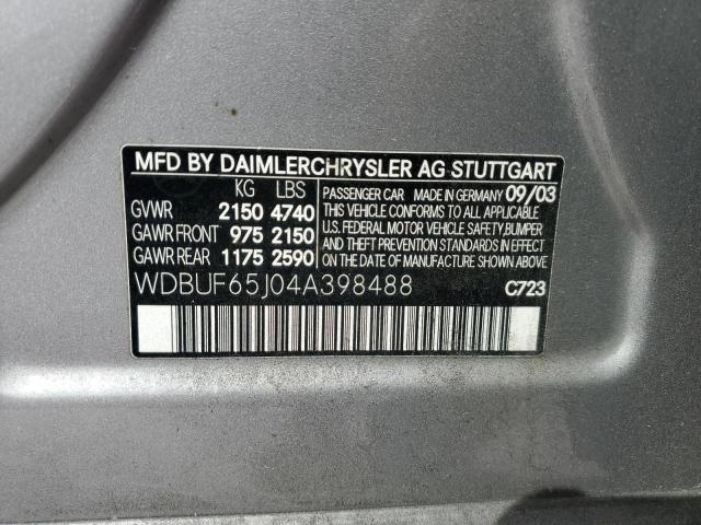 Photo 12 from auction – 2004 MERCEDES-BENZ E 320 with VIN WDBUF65J04A398488