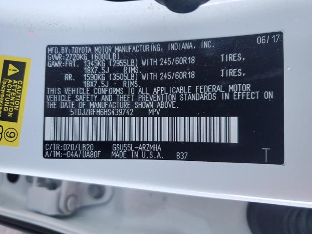 Photo 14 from auction – 2017 TOYOTA HIGHLANDER with VIN 5TDJZRFH6HS439742