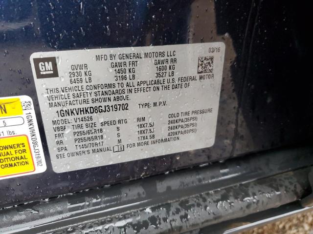 Photo 12 from auction – 2016 CHEVROLET TRAVERSE L with VIN 1GNKVHKD8GJ319702