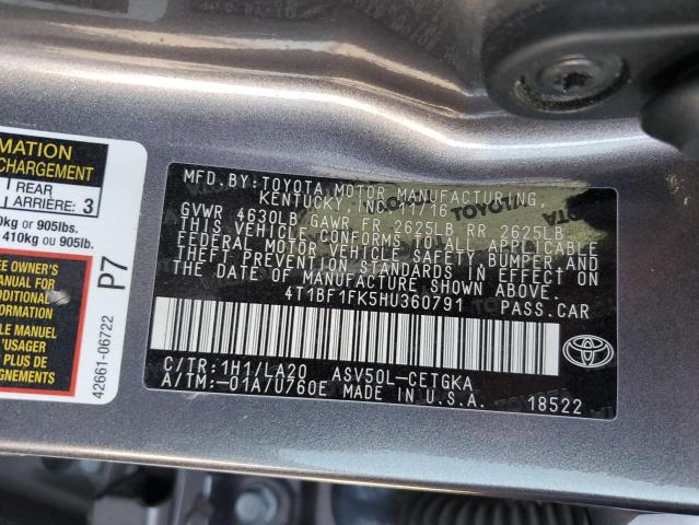 Photo 12 from auction – 2017 TOYOTA CAMRY LE with VIN 4T1BF1FK5HU360791