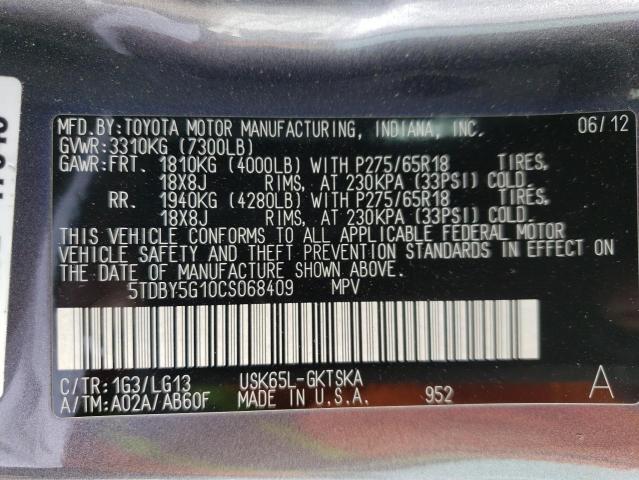 Photo 14 from auction – 2012 TOYOTA SEQUOIA SR with VIN 5TDBY5G10CS068409