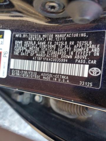 Photo 12 from auction – 2012 TOYOTA CAMRY BASE with VIN 4T1BF1FK4CU035994