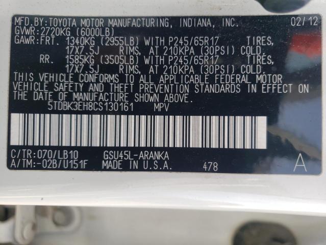 Photo 12 from auction – 2012 TOYOTA HIGHLANDER with VIN 5TDBK3EH8CS130161
