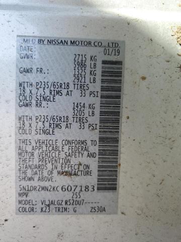 Photo 12 from auction – 2019 NISSAN PATHFINDER with VIN 5N1DR2MN2KC607183