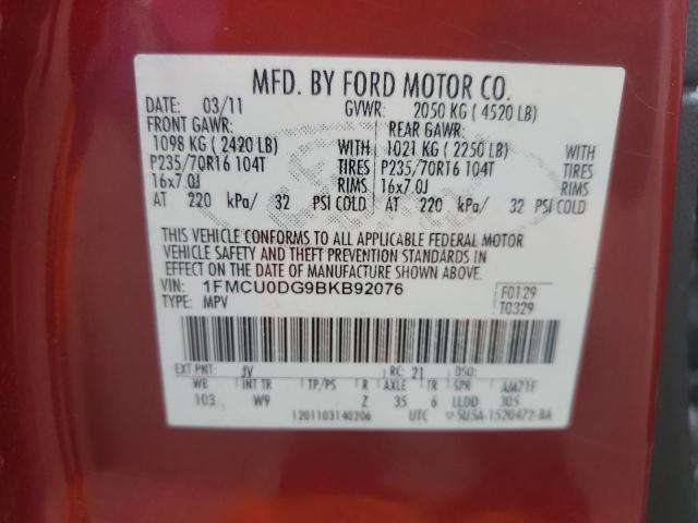 Photo 14 from auction – 2011 FORD ESCAPE XLT with VIN 1FMCU0DG9BKB92076