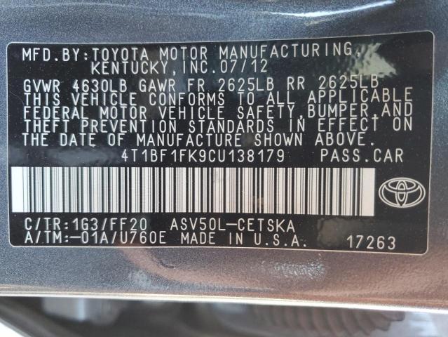 Photo 12 from auction – 2012 TOYOTA CAMRY BASE with VIN 4T1BF1FK9CU138179