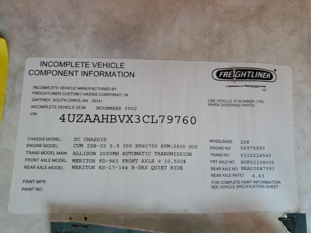 Photo 10 from auction – 2003 FREIGHTLINER CHASSIS X with VIN 4UZAAHBVX3CL79760