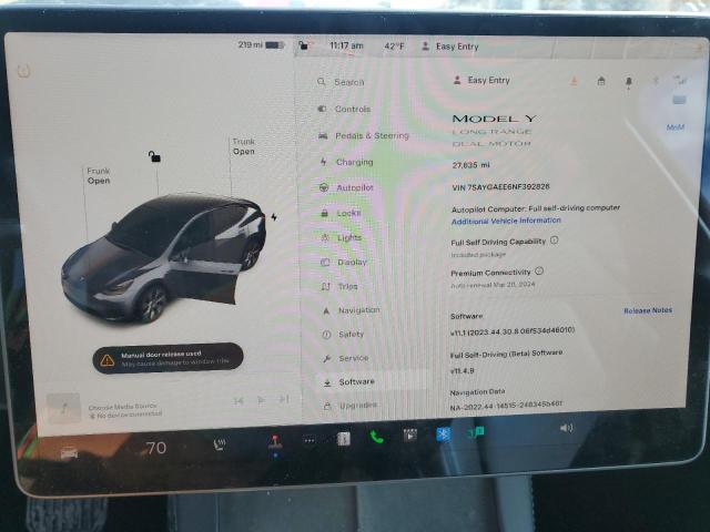 Photo 9 from auction – 2022 TESLA MODEL Y with VIN 7SAYGAEE6NF392826