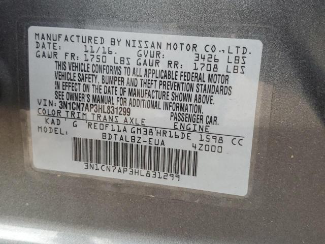 Photo 12 from auction – 2017 NISSAN VERSA with VIN 3N1CN7AP3HL831299
