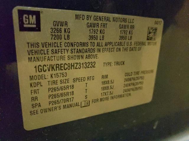 Photo 12 from auction – 2017 CHEVROLET SILVERADO with VIN 1GCVKREC8HZ313232