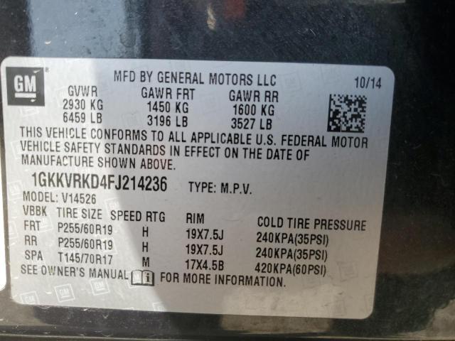 Photo 13 from auction – 2015 GMC ACADIA SLT with VIN 1GKKVRKD4FJ214236