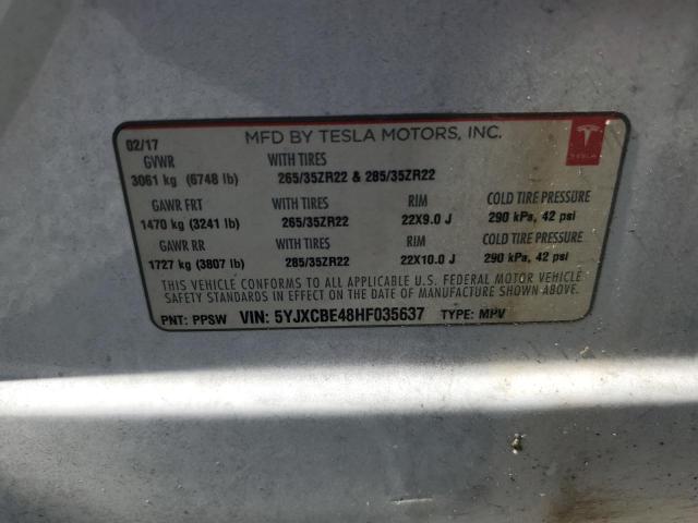 Photo 14 from auction – 2017 TESLA MODEL X with VIN 5YJXCBE48HF035637