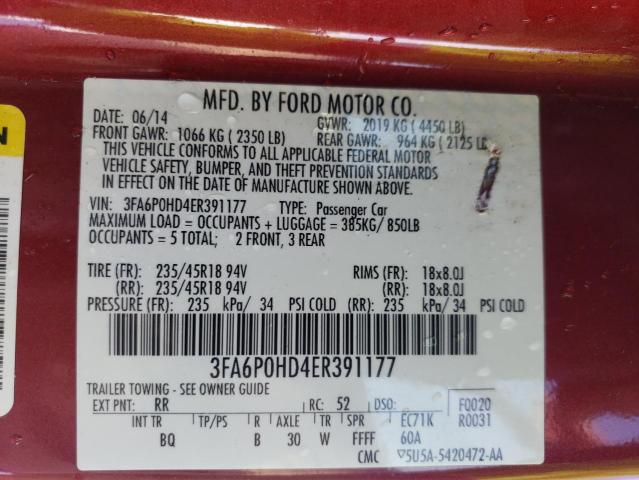 Photo 12 from auction – 2014 FORD FUSION SE with VIN 3FA6P0HD4ER391177