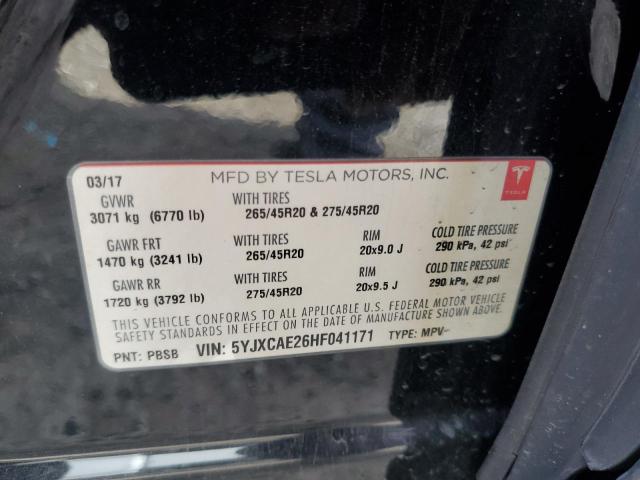 Photo 14 from auction – 2017 TESLA MODEL X with VIN 5YJXCAE26HF041171