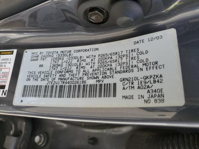 Photo 14 from auction – 2004 TOYOTA 4RUNNER LI with VIN JTEZU17R440026186