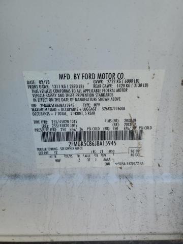 Photo 13 from auction – 2018 FORD FLEX SEL with VIN 2FMGK5C86JBA15945