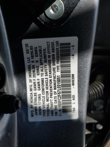 Photo 12 from auction – 2020 HONDA CIVIC LX with VIN 19XFC2F67LE015051